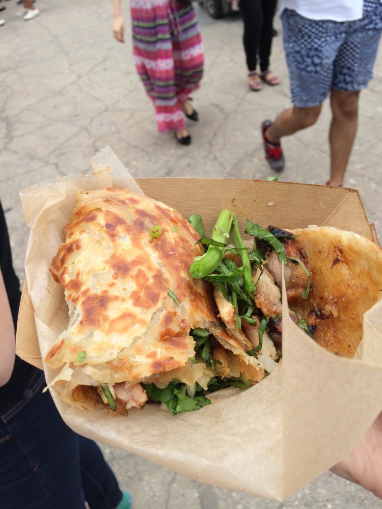 Scallion pancakes with crispy pork